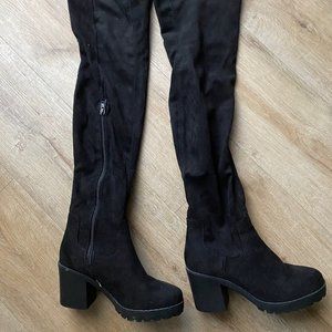 Vegan Suede Over the Knee Chunky Sole Boot